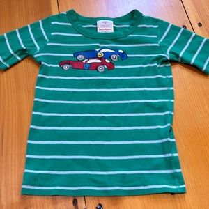 HANNA ANDERSSON 130 Green Stripe Antique Classic Car Applique Organic Sleeve Top